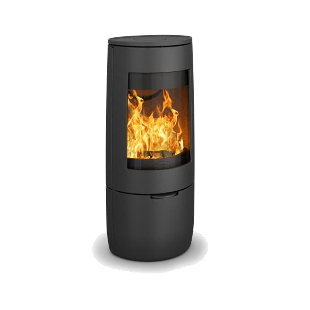 Dovre BOLD 400 zwarte houtkachel met zichtbaar vuur