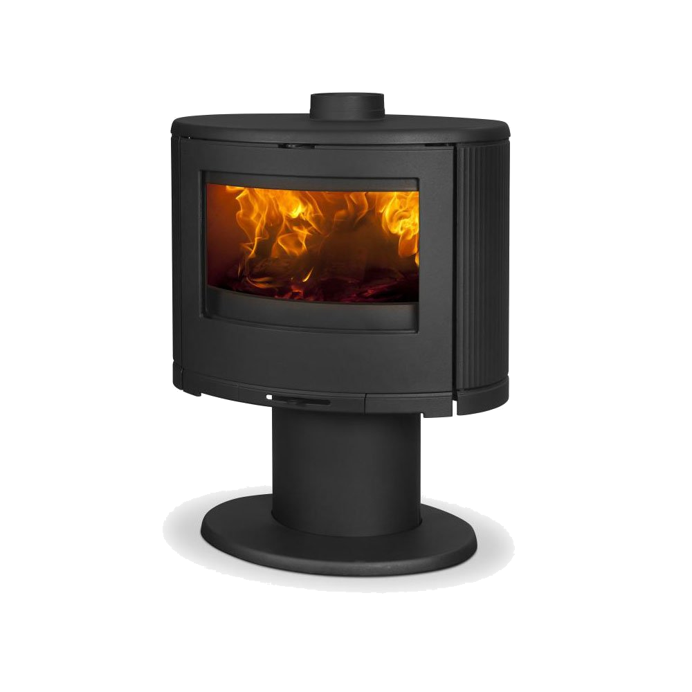 Dovre BOW/P houtkachel met zichtbare vlammen, op witte achtergrond
