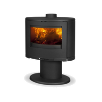Dovre BOW/P houtkachel met zichtbare vlammen, op witte achtergrond