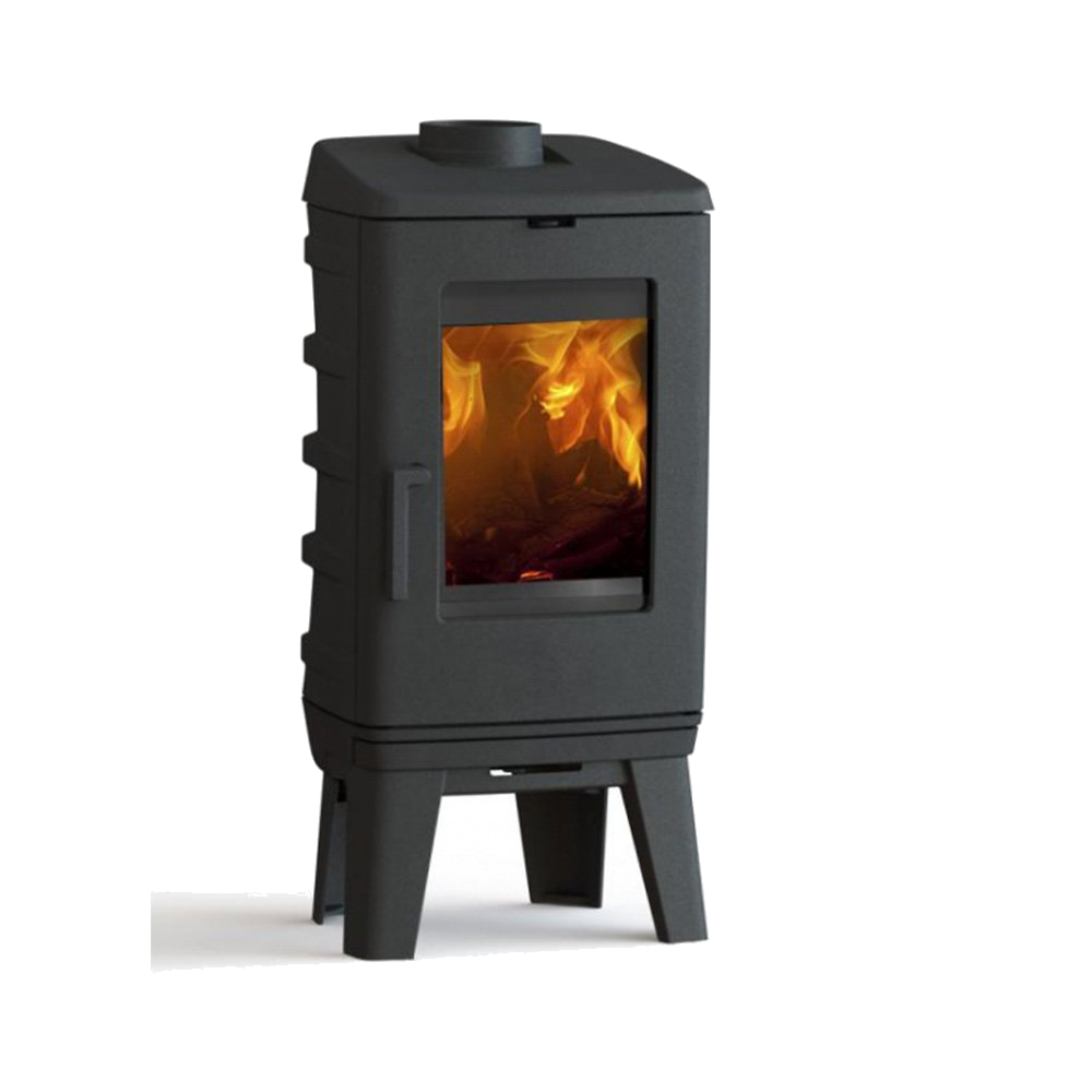 Dovre BRUT hoge poten houtkachel met zicht op vlammen
