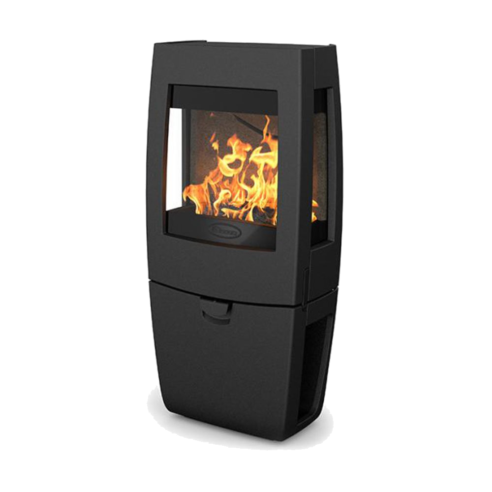 Dovre Sense 403 zwarte houtkachel met zichtbare vlammen