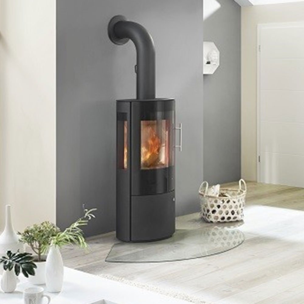 Olsberg Draco Glasdeur in moderne woonkamer met brandend vuur