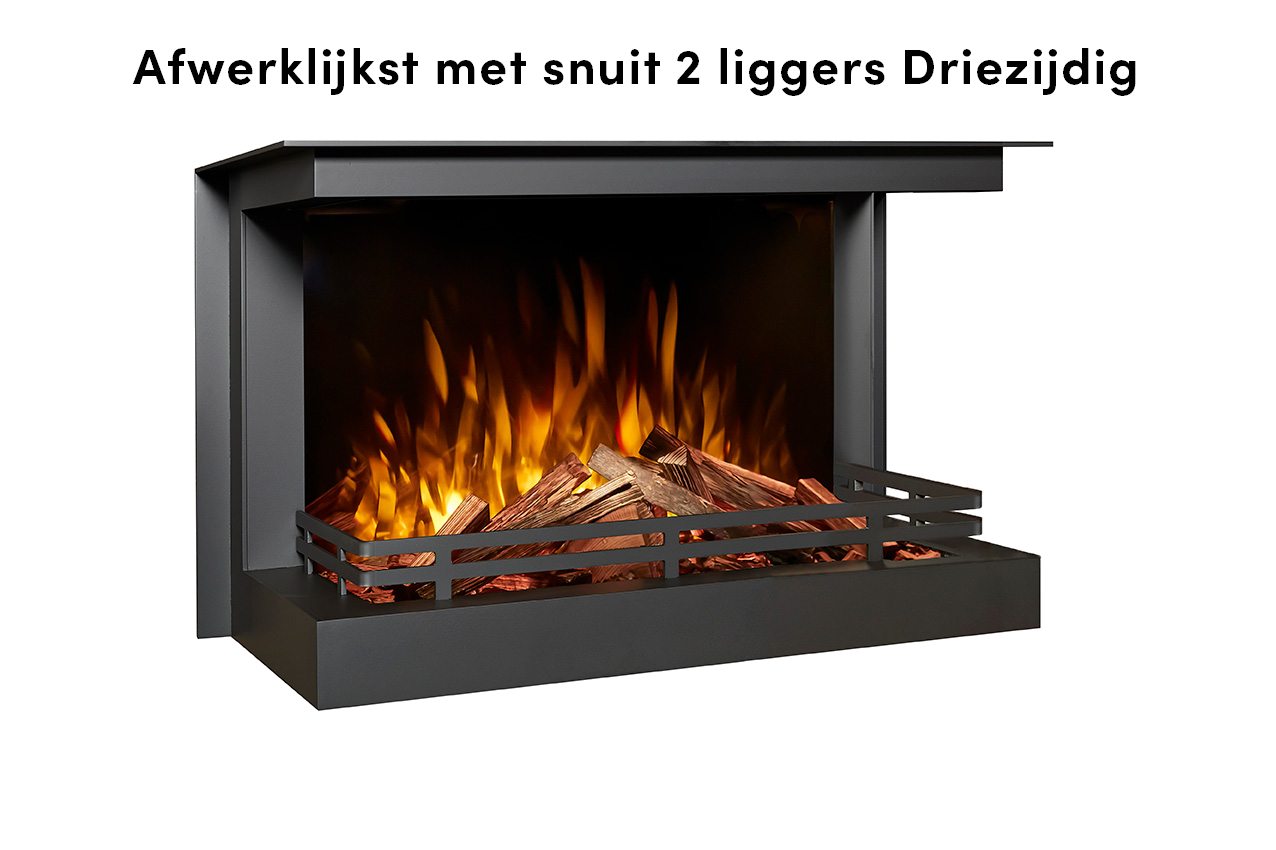Fair Fires Tru Vizion Solution insert 650 Driezijdig met vlammen en houtblokken