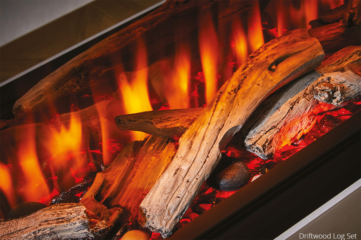 Charlton & Jenrick I-1800e Deep met driftwood houtblokken en vlammen