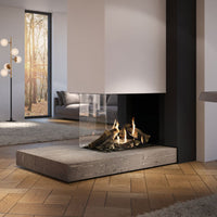 DRU Maestro 75 XTU Eco Wave in moderne woonkamer met brandend haardvuur