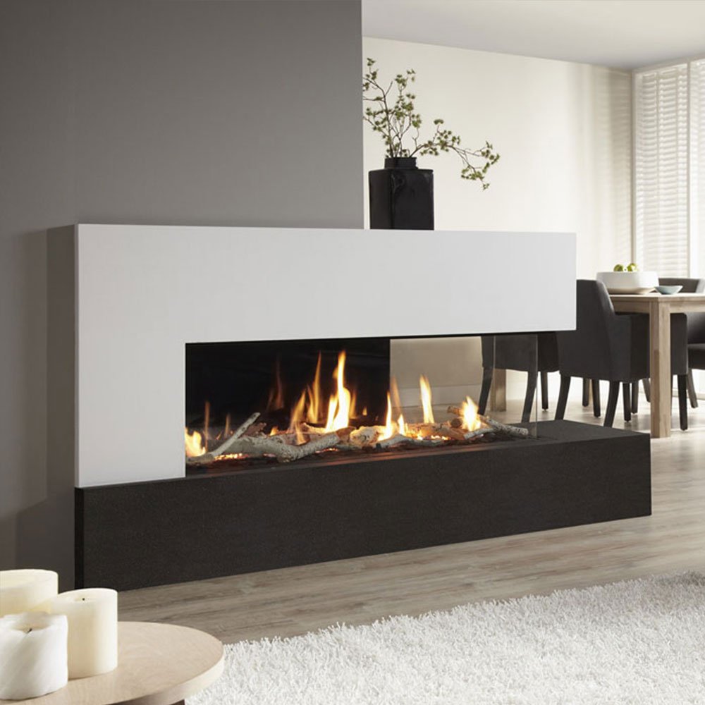 DRU Metro 130XTL Eco Wave ingebouwde haard in moderne woonkamer