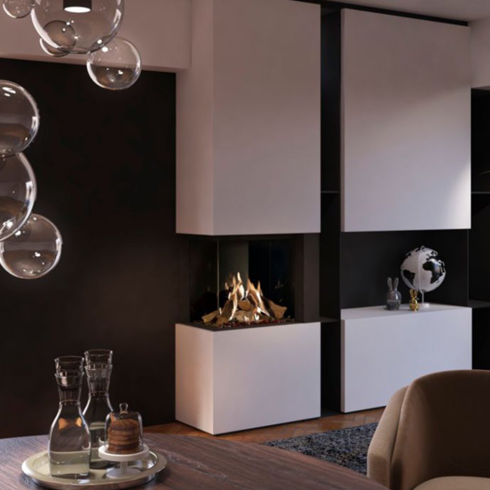 DRU Maestro 60/2 Eco Wave in moderne woonkamer met ingebouwde haard