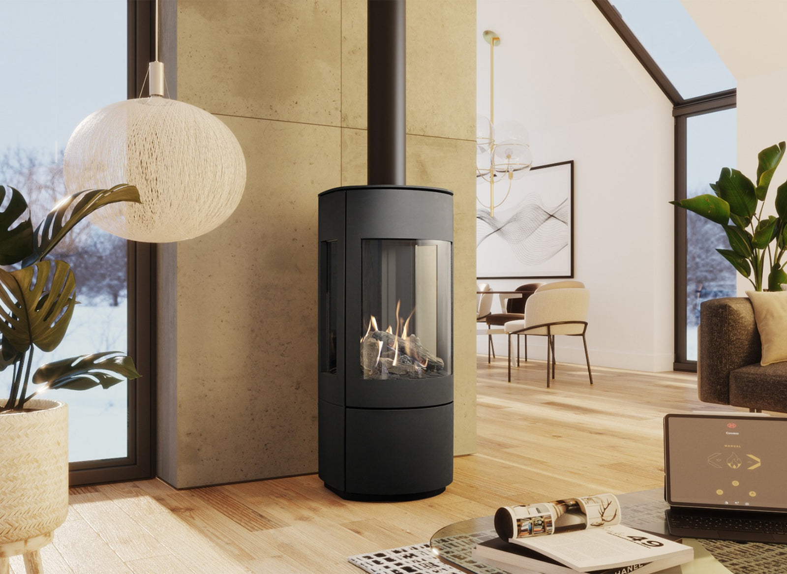 DRU Convexo houtkachel in moderne woonkamer