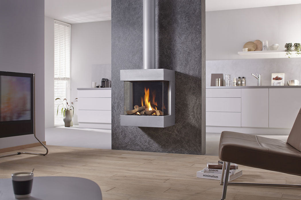 DRU Diablo Next gaskachel in moderne woonkamer met keuken