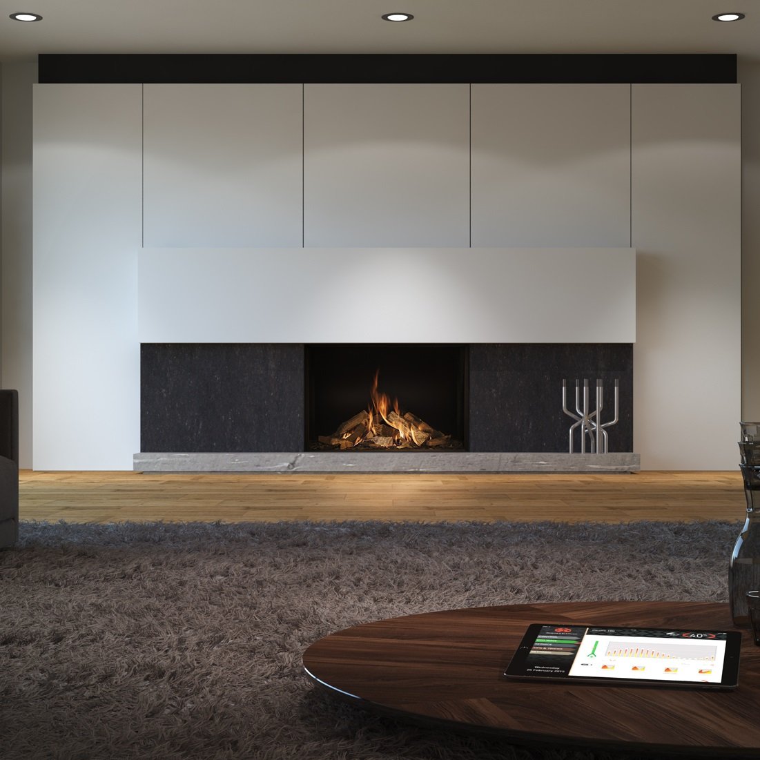 DRU Maestro 100 Eco Wave in moderne woonkamer met ingebouwde gashaard