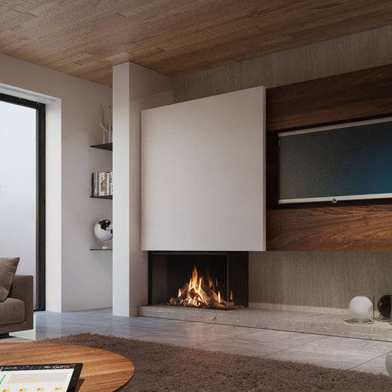 DRU Maestro 105/2 Eco Wave in moderne woonkamer met ingebouwde haard