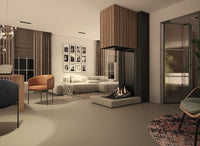 DRU Maestro 75XTU Tall Eco Wave in moderne woonkamer met hangende haard