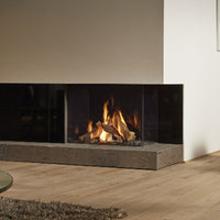 DRU Maestro 80/2 Eco Wave in moderne woonkamer met brandend haardvuur