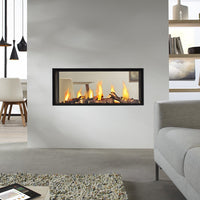 DRU Metro 100XT Tunnel Eco Wave in moderne woonkamer met brandend haardraam