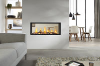 DRU Metro 100XT Tunnel Eco Wave in moderne woonkamer met ingebouwde haard en vlammen