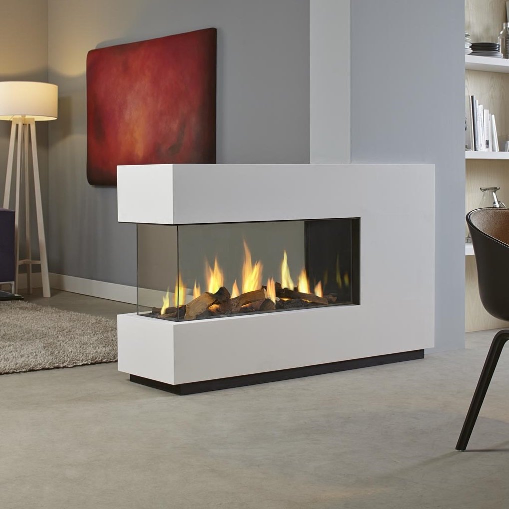 DRU Metro 100XTU Eco Wave in moderne woonkamer met vlammen