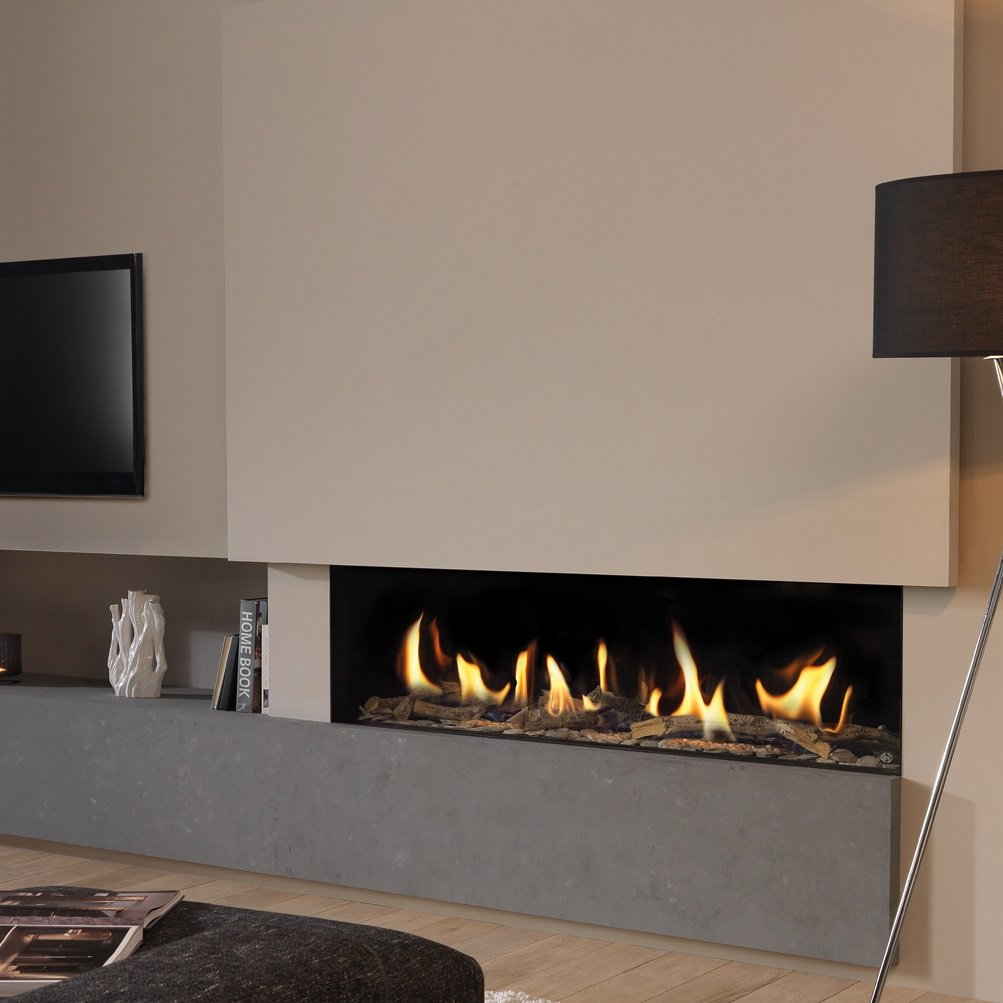 DRU Metro 150XT Eco Wave in moderne woonkamer met ingebouwde gashaard