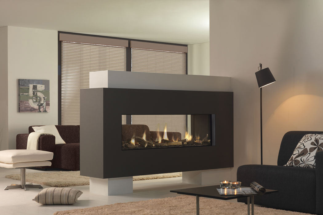 DRU Metro 150XT Tunnel Eco Wave in moderne woonkamer met doorkijkvuur