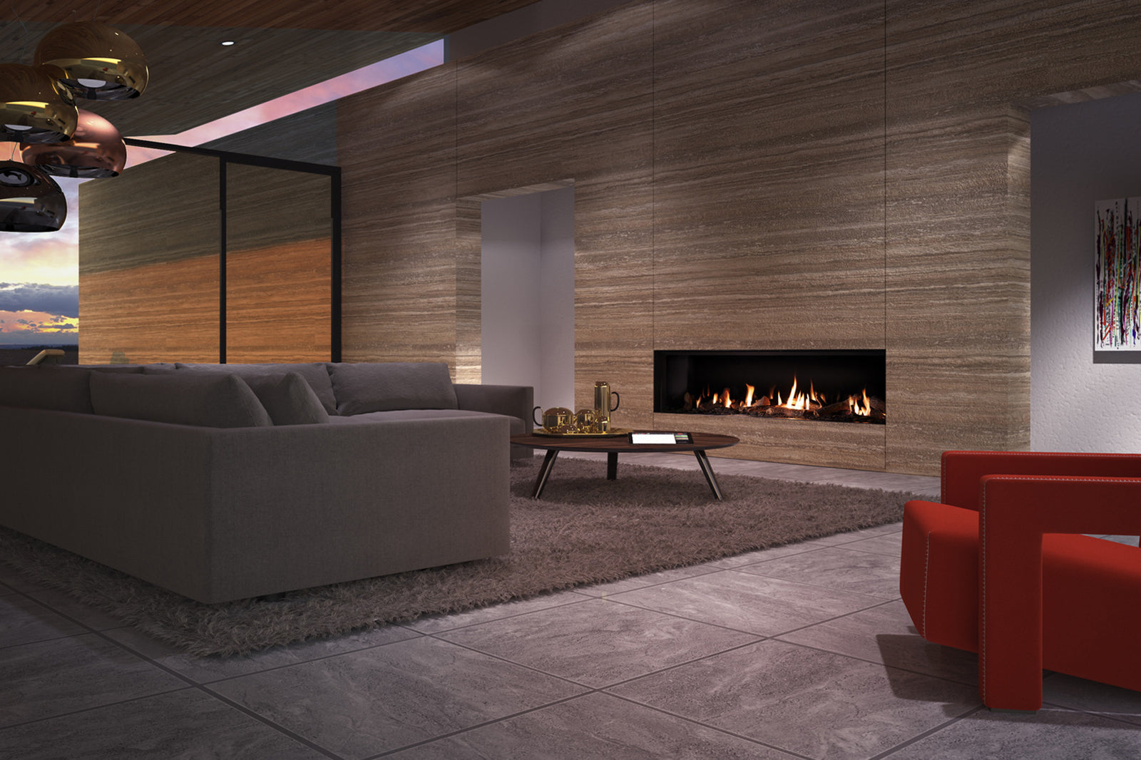 DRU Metro 200XT Eco Wave in moderne woonkamer met ingebouwde gashaard