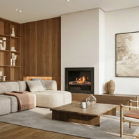 Element4 DSE 70 Bio in moderne woonkamer met ingebouwde haard en vlammen