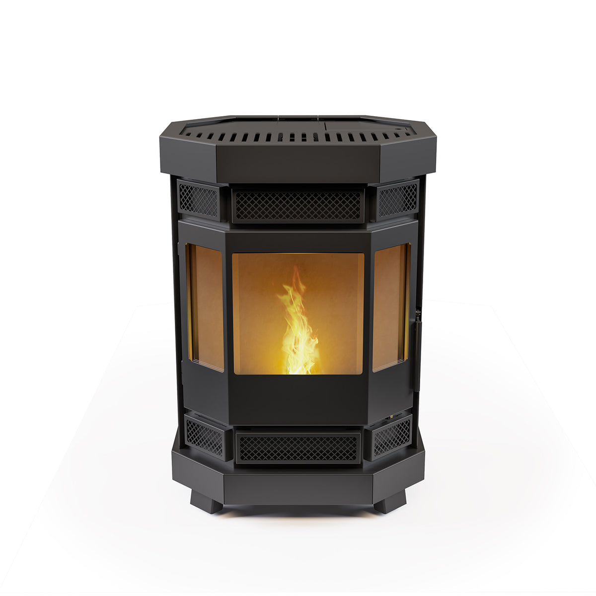 Duroflame Batavia T4.2 pelletkachel met zichtbare vlam achter glas
