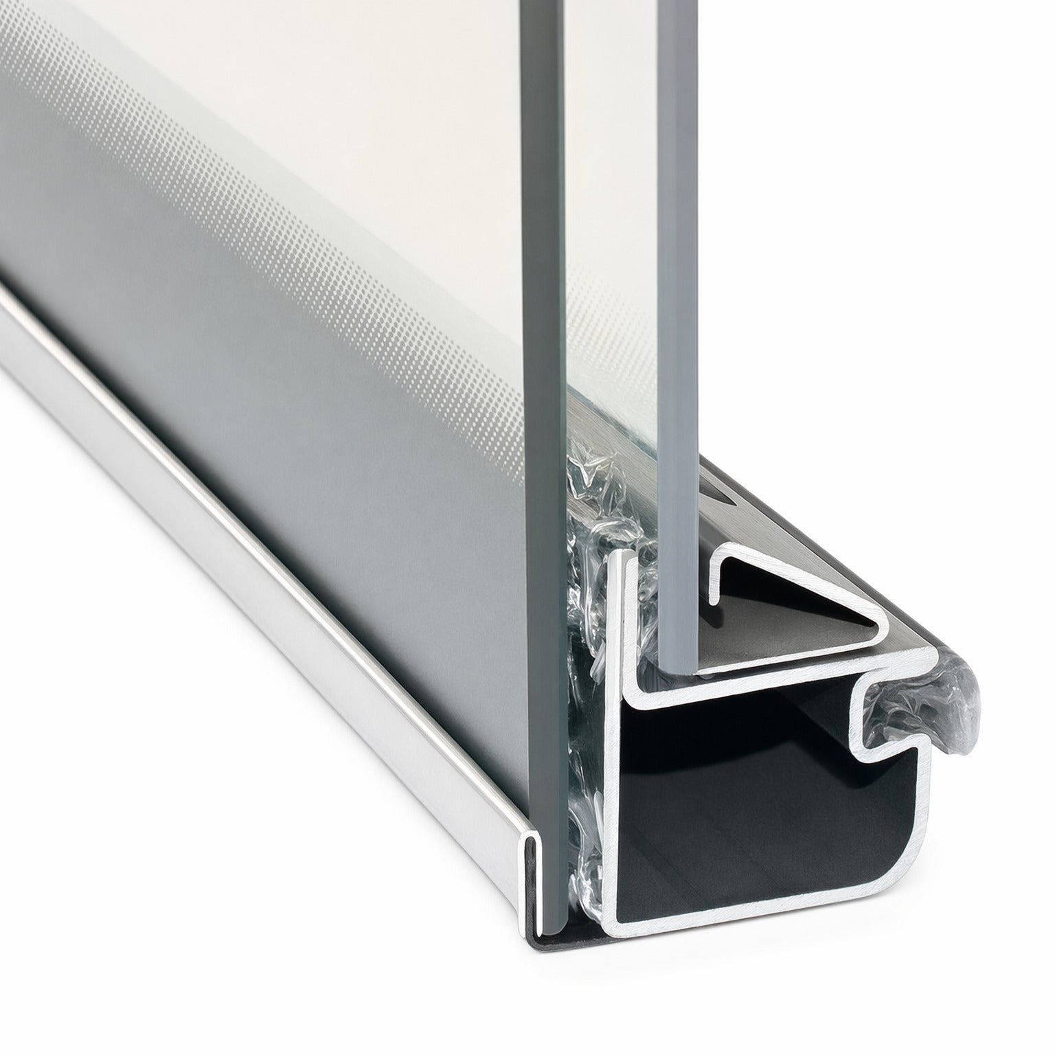 Dubbel glas in aluminium profiel, detail van de glasrand