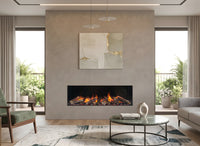 Dimplex e-MatriX 1300/400 I Front in moderne woonkamer met ingebouwde haard