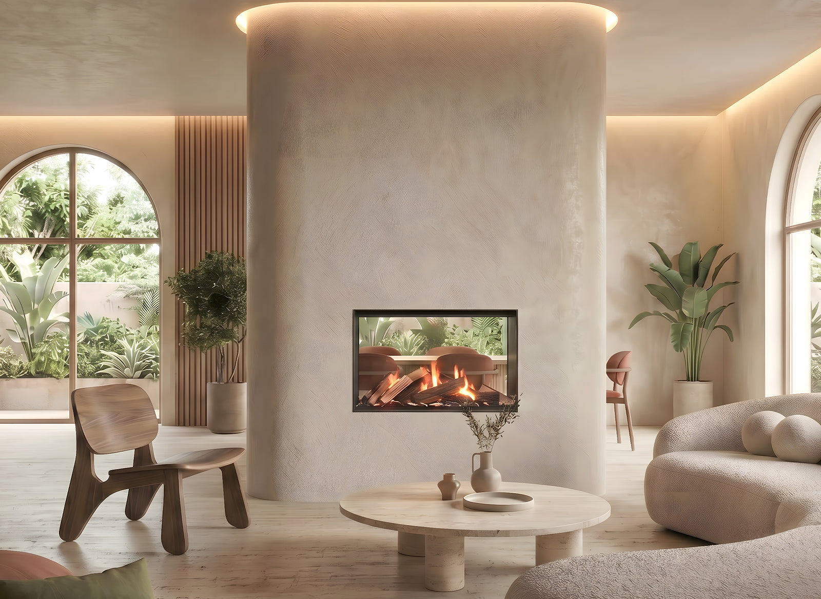 Dimplex e-MatriX 800/500 ST in moderne woonkamer met ingebouwde haard