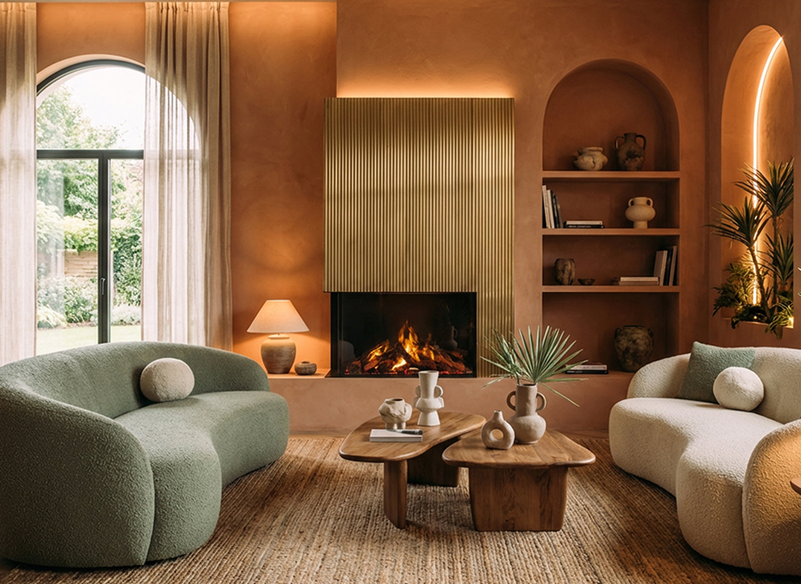 Dimplex e-MatriX 800/500 II Hoek in warme woonkamer met brandend haardvuur