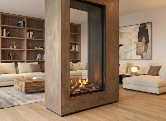Dimplex e-matrix Vertical 800/1600 ST in moderne woonkamer met vlammen