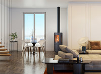 Element4 Ovation SW gaskachel in moderne woonkamer met brandend vuur