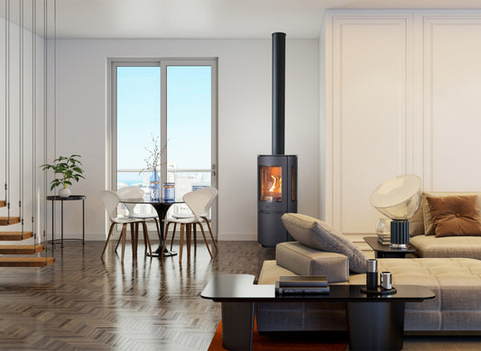 Element4 Ovation SW gaskachel in moderne woonkamer met brandend vuur