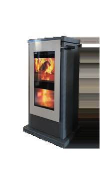 Xeoos Basic Eco Green x5 houtkachel met zicht op brandend vuur