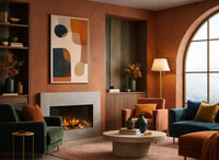 Element4 Elite 85 E Supreme haard in stijlvolle woonkamer met brandend vuur