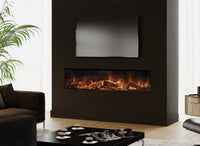 Element4 Elite 180 ingebouwd in moderne woonkamer met brandend haardvuur