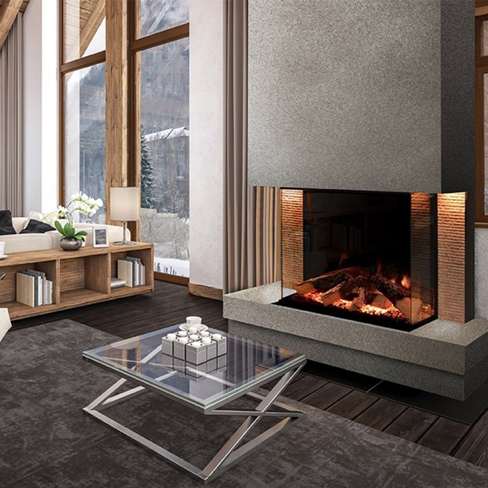 Element4 Club 80H E haard in moderne woonkamer met zicht op vlammen