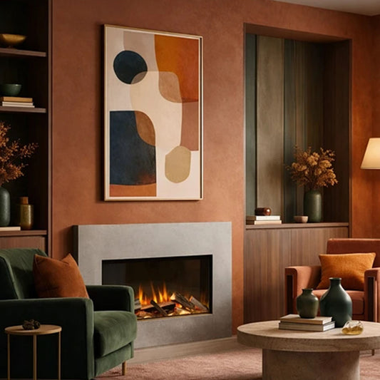 Element4 Elite 85 E Supreme in een sfeervolle woonkamer met brandend vuur