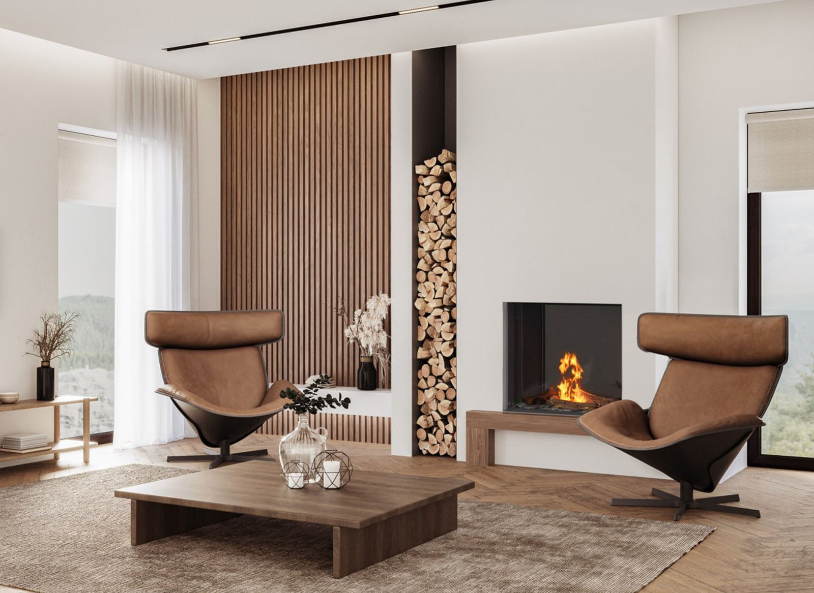 Element4 Sky Square Front Bio haard in moderne woonkamer