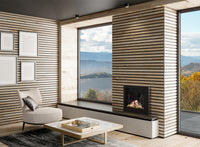 Element4 Tivoli 55 E haard in moderne woonkamer met panoramisch uitzicht