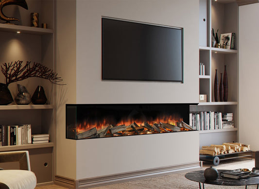 Element4 Elite 240 E Supreme ingebouwd in moderne woonkamer, met vlammen