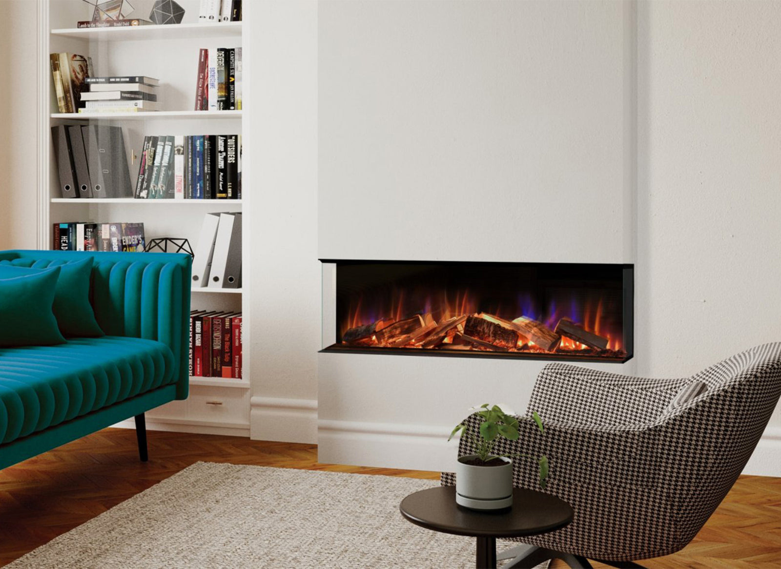 Element4 Elite 125 haard in moderne woonkamer met vlammen