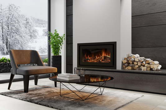 Element4 Elite 90 I E in moderne woonkamer met brandend haardvuur