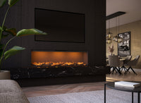 Faber e-Slim Linear 1700/450 l ingebouwd in stijlvolle woonkamer met vlammen