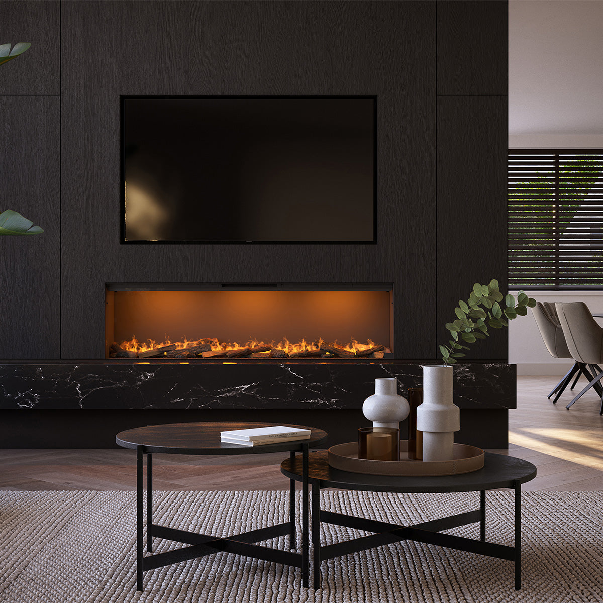 Faber e-Slim Linear 1700/450 l ingebouwd in moderne woonkamer