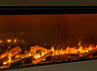 Faber e-Slim Linear 2200/450 l met vlammen en houtblokken achter glas