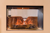 Faber e-Matrix 800/500 ST in inbouwhaard met vlammen in glazen front
