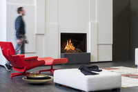 Faber Matrix 1050/650 I Front in moderne woonkamer met brandend vuur