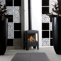 Faber Jelling gaskachel Propaan in moderne showroom met vlammen