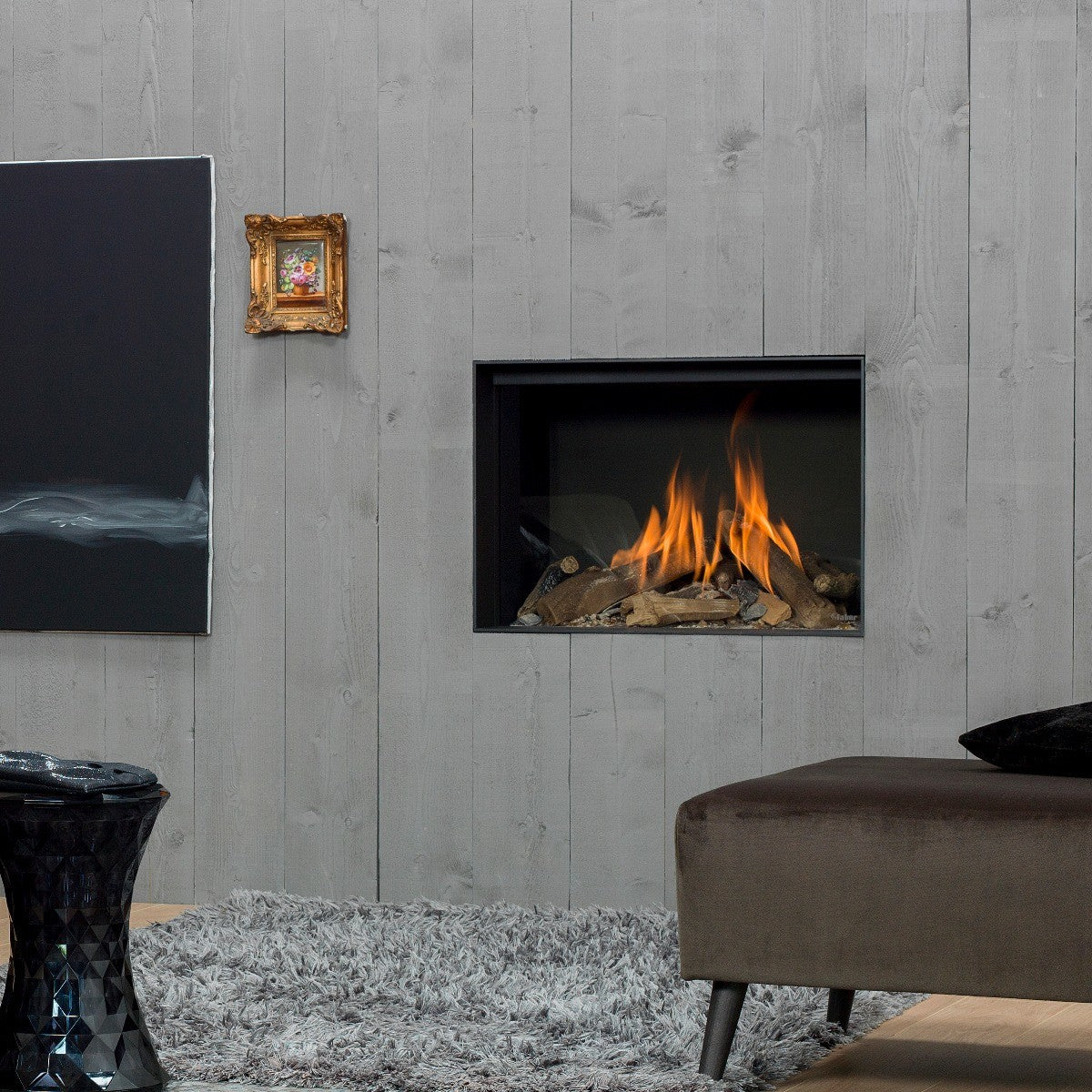 Faber Matrix 800/500 I Front ingebouwd haardvuur in grijze wand