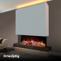 Fair Fires Tru Vizion Solution 1250 haard in moderne woonkamer met vlammen